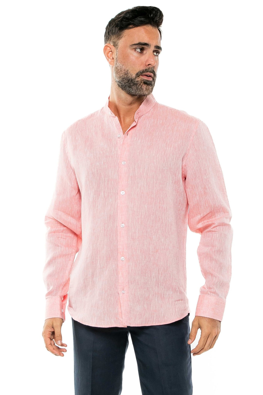 Men's 100% Linen Mandarin Collar Long Sleeve Shirt - Especially Yours