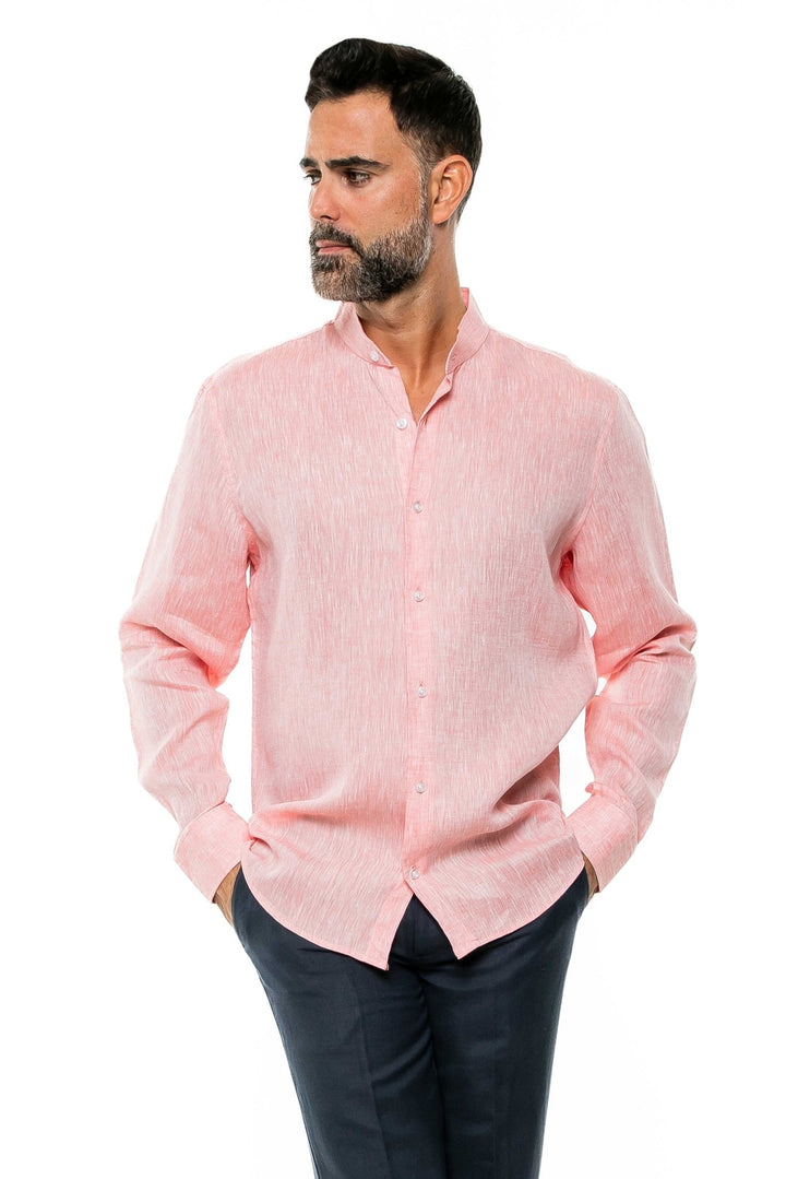 Men's 100% Linen Mandarin Collar Long Sleeve Shirt - Especially Yours