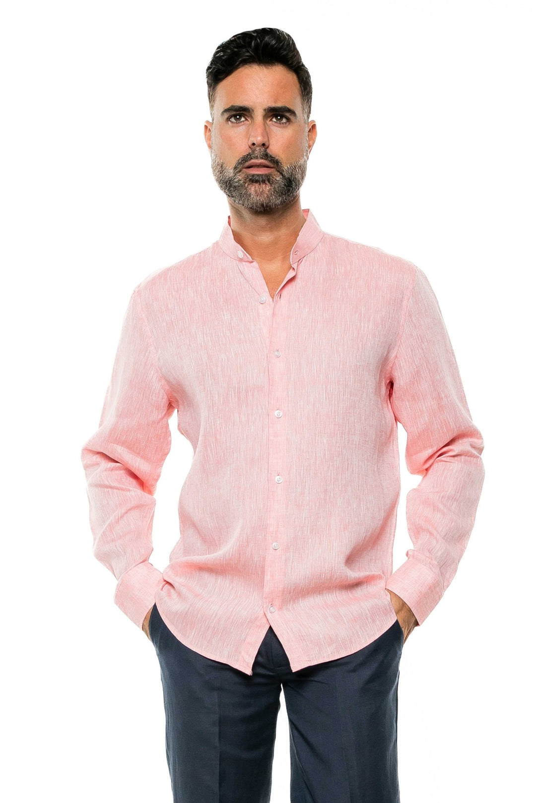 Men's 100% Linen Mandarin Collar Long Sleeve Shirt - Especially Yours