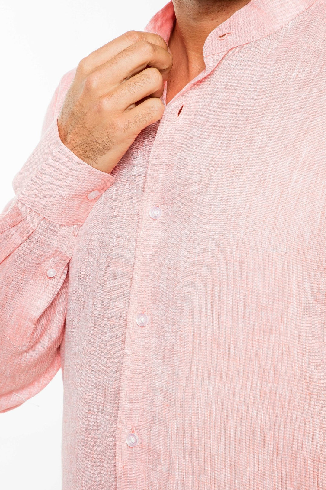 Men's 100% Linen Mandarin Collar Long Sleeve Shirt - Especially Yours