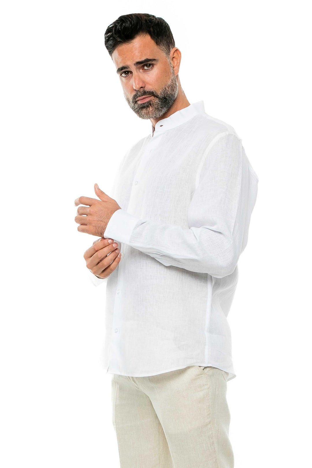 Men's 100% Linen Mandarin Collar Long Sleeve Shirt - Especially Yours