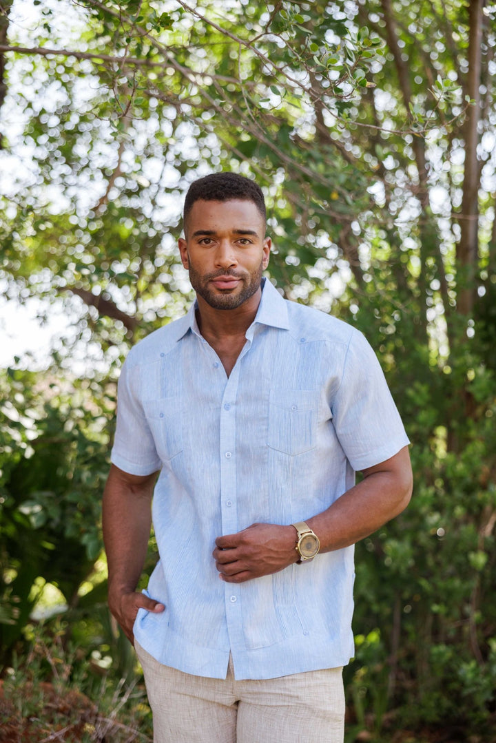 Men's Yarn Dye 100% Linen Guayabera Shirt Short Sleeve 2 Pocket Design - Especially Yours