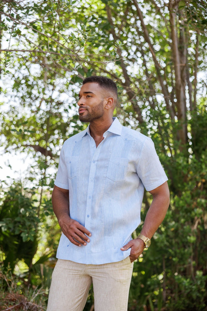 Men's Yarn Dye 100% Linen Guayabera Shirt Short Sleeve 2 Pocket Design - Especially Yours