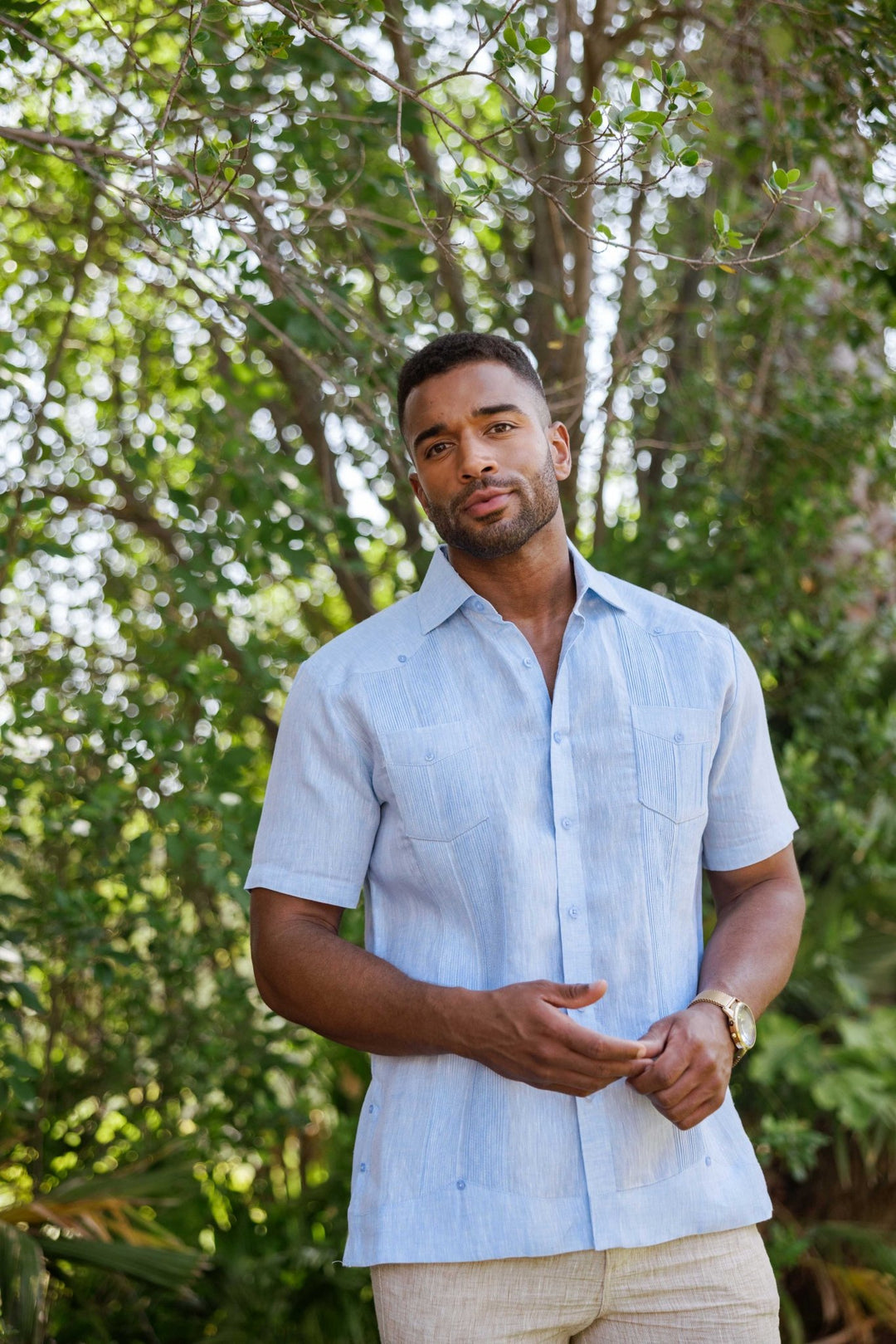 Men's Yarn Dye 100% Linen Guayabera Shirt Short Sleeve 2 Pocket Design - Especially Yours