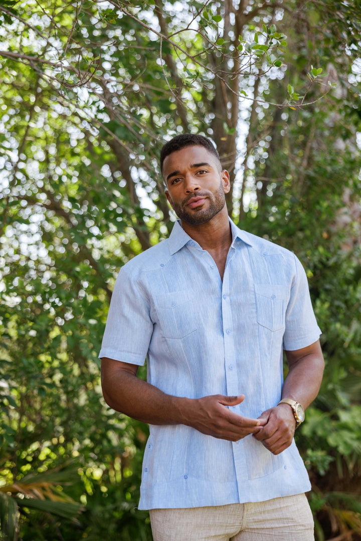 Men's Yarn Dye 100% Linen Guayabera Shirt Short Sleeve 2 Pocket Design - Especially Yours