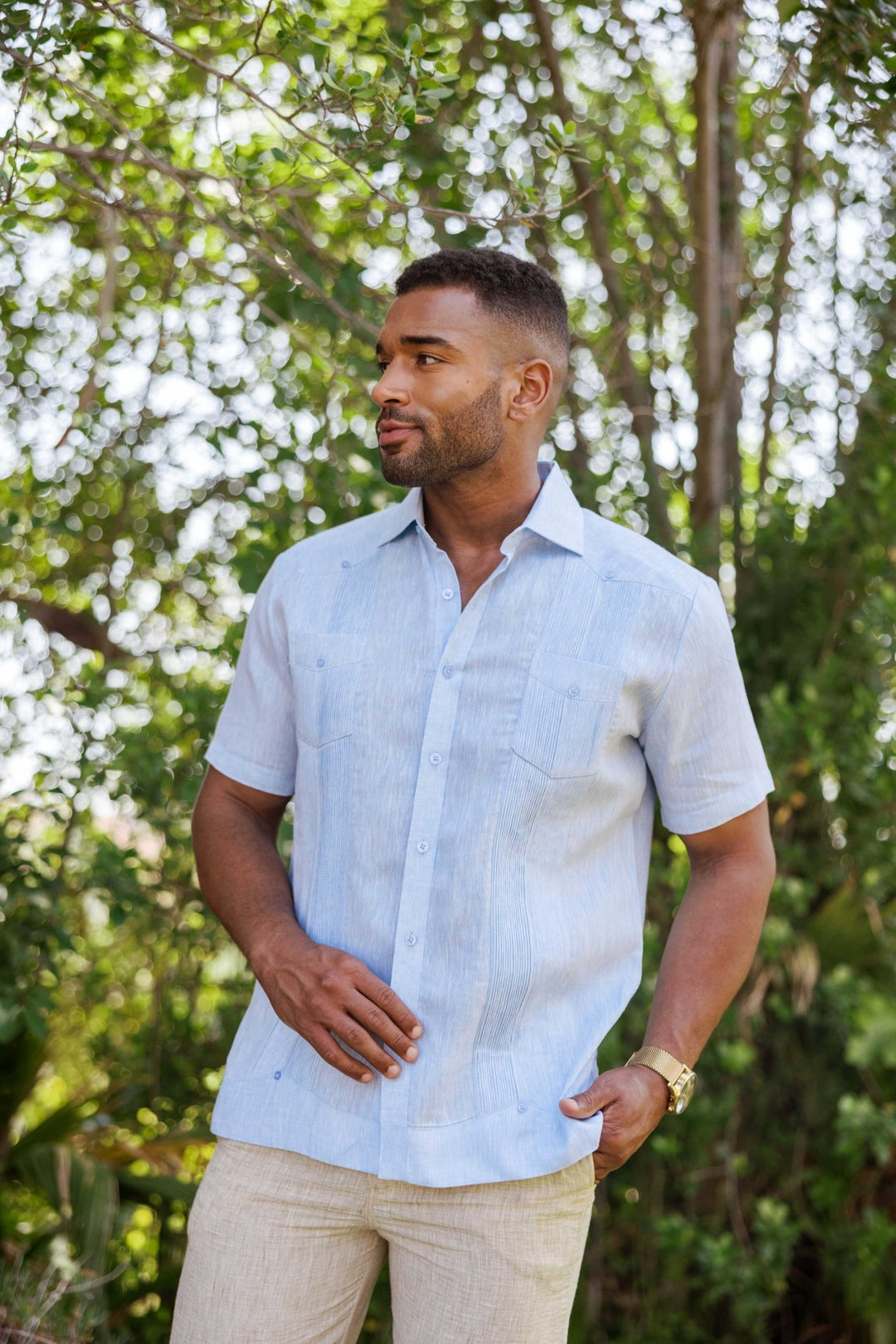 Men's Yarn Dye 100% Linen Guayabera Shirt Short Sleeve 2 Pocket Design - Especially Yours