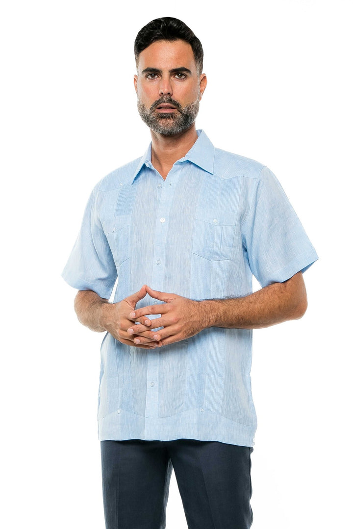 Men's Yarn Dye 100% Linen Guayabera Shirt Short Sleeve 2 Pocket Design - Especially Yours
