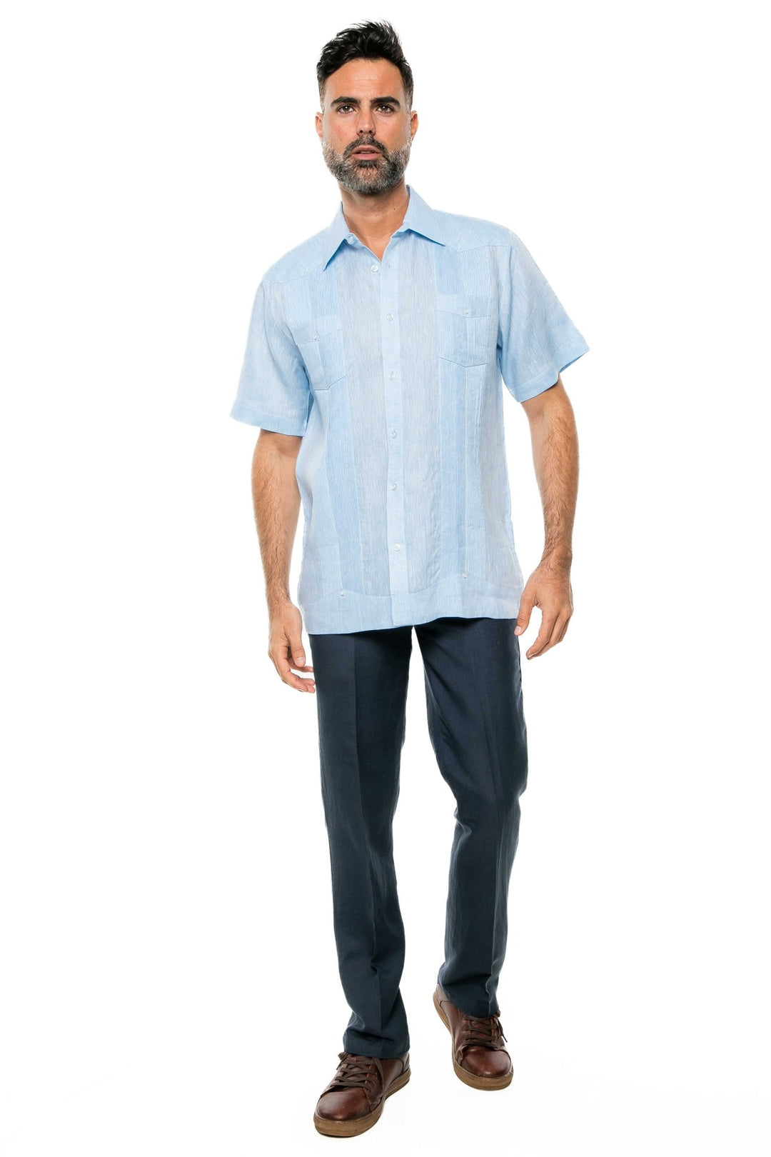 Men's Yarn Dye 100% Linen Guayabera Shirt Short Sleeve 2 Pocket Design - Especially Yours