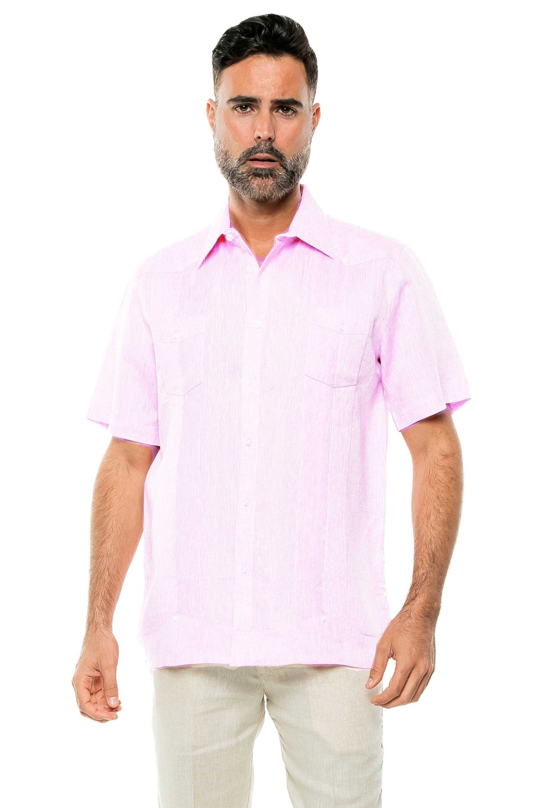 Men's Yarn Dye 100% Linen Guayabera Shirt Short Sleeve 2 Pocket Design - Especially Yours