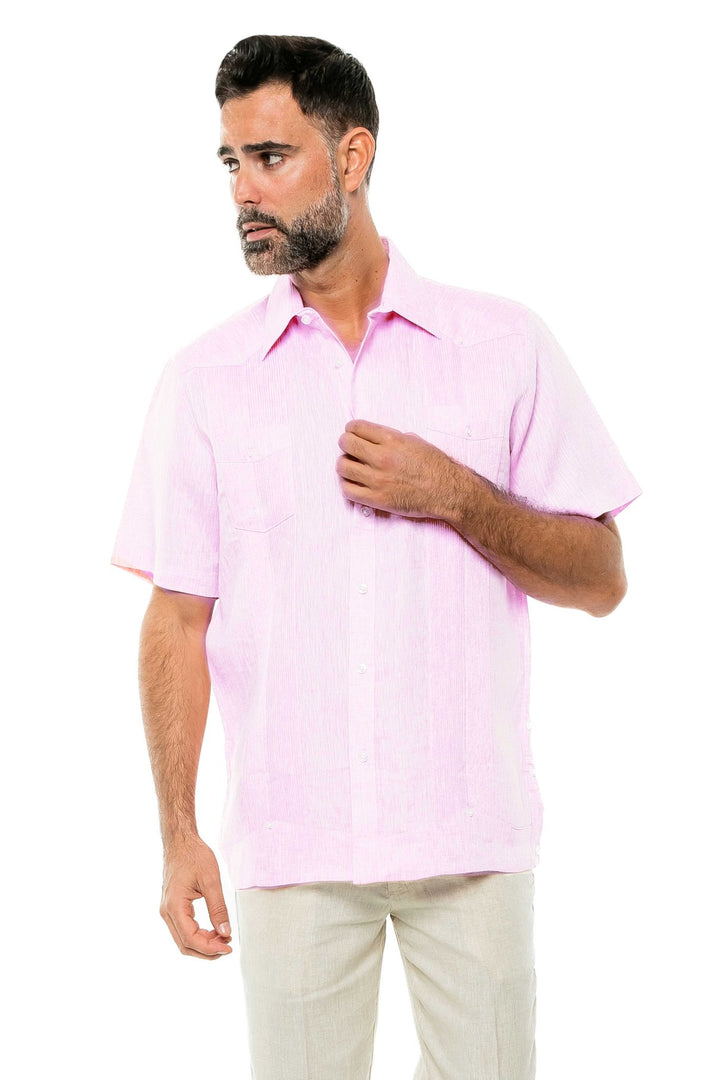 Men's Yarn Dye 100% Linen Guayabera Shirt Short Sleeve 2 Pocket Design - Especially Yours