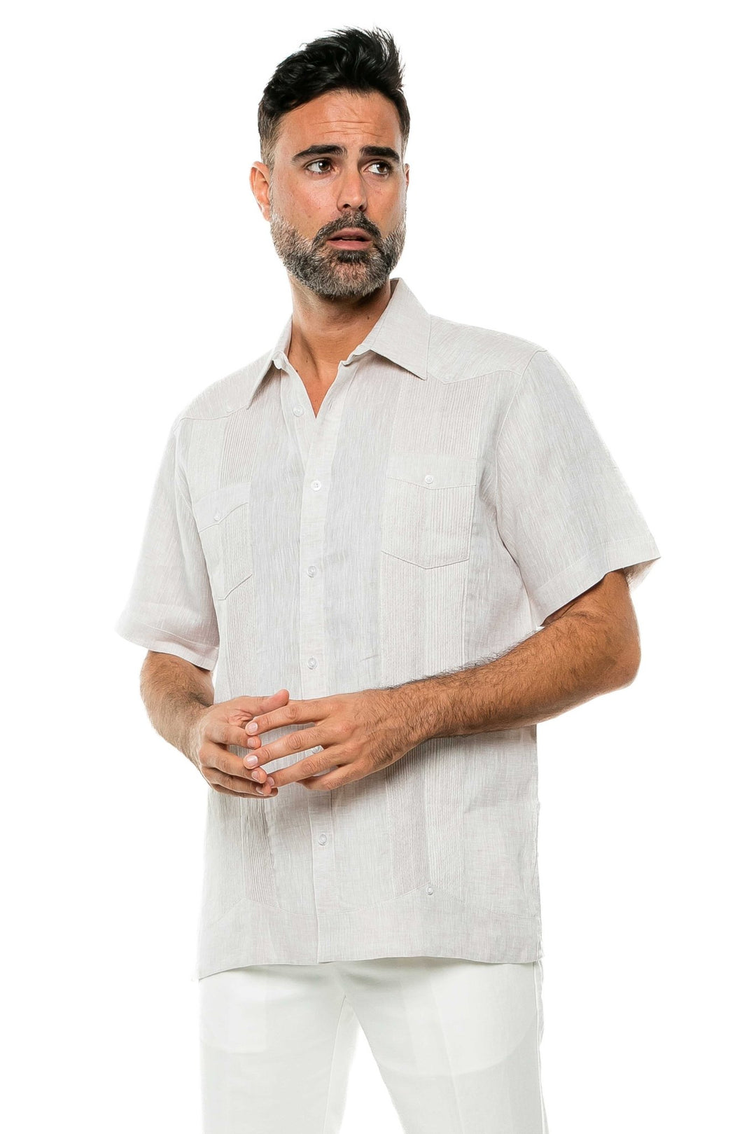 Men's Yarn Dye 100% Linen Guayabera Shirt Short Sleeve 2 Pocket Design - Especially Yours