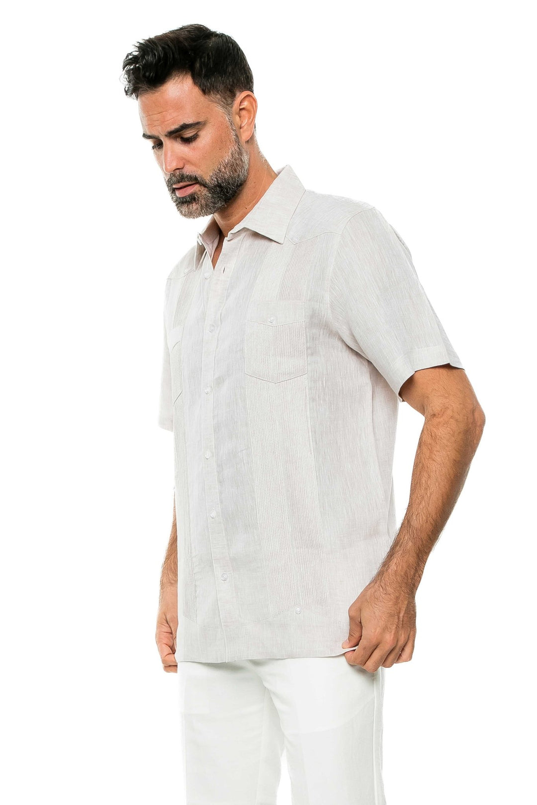 Men's Yarn Dye 100% Linen Guayabera Shirt Short Sleeve 2 Pocket Design - Especially Yours