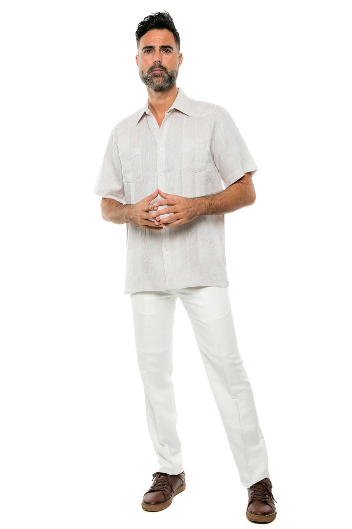 Men's Yarn Dye 100% Linen Guayabera Shirt Short Sleeve 2 Pocket Design - Especially Yours