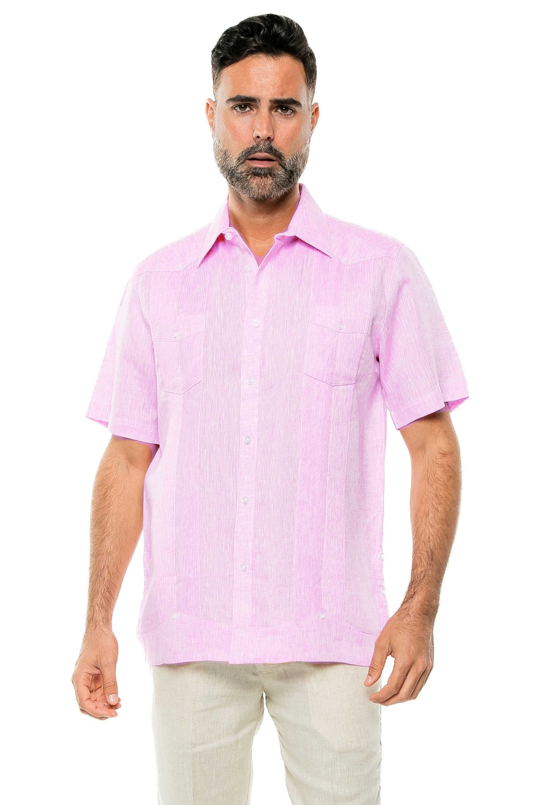 Men's Yarn Dye 100% Linen Guayabera Shirt Short Sleeve 2 Pocket Design - Especially Yours