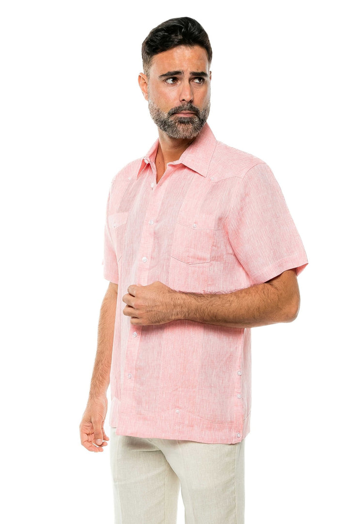 Men's Yarn Dye 100% Linen Guayabera Shirt Short Sleeve 2 Pocket Design - Especially Yours