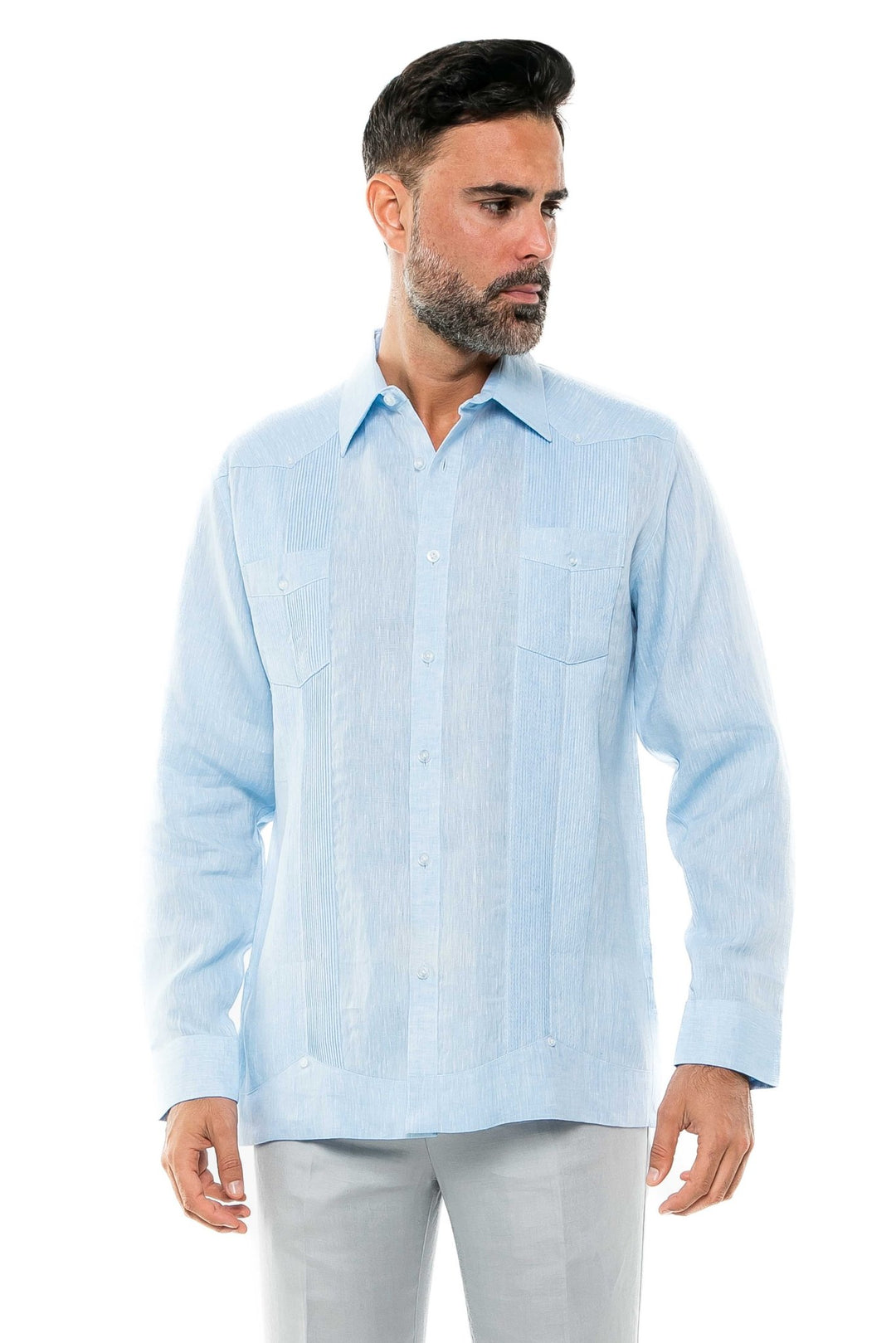 Men's 100% Linen Two - Pocket Design Guayabera Shirt Long Sleeve - Especially Yours