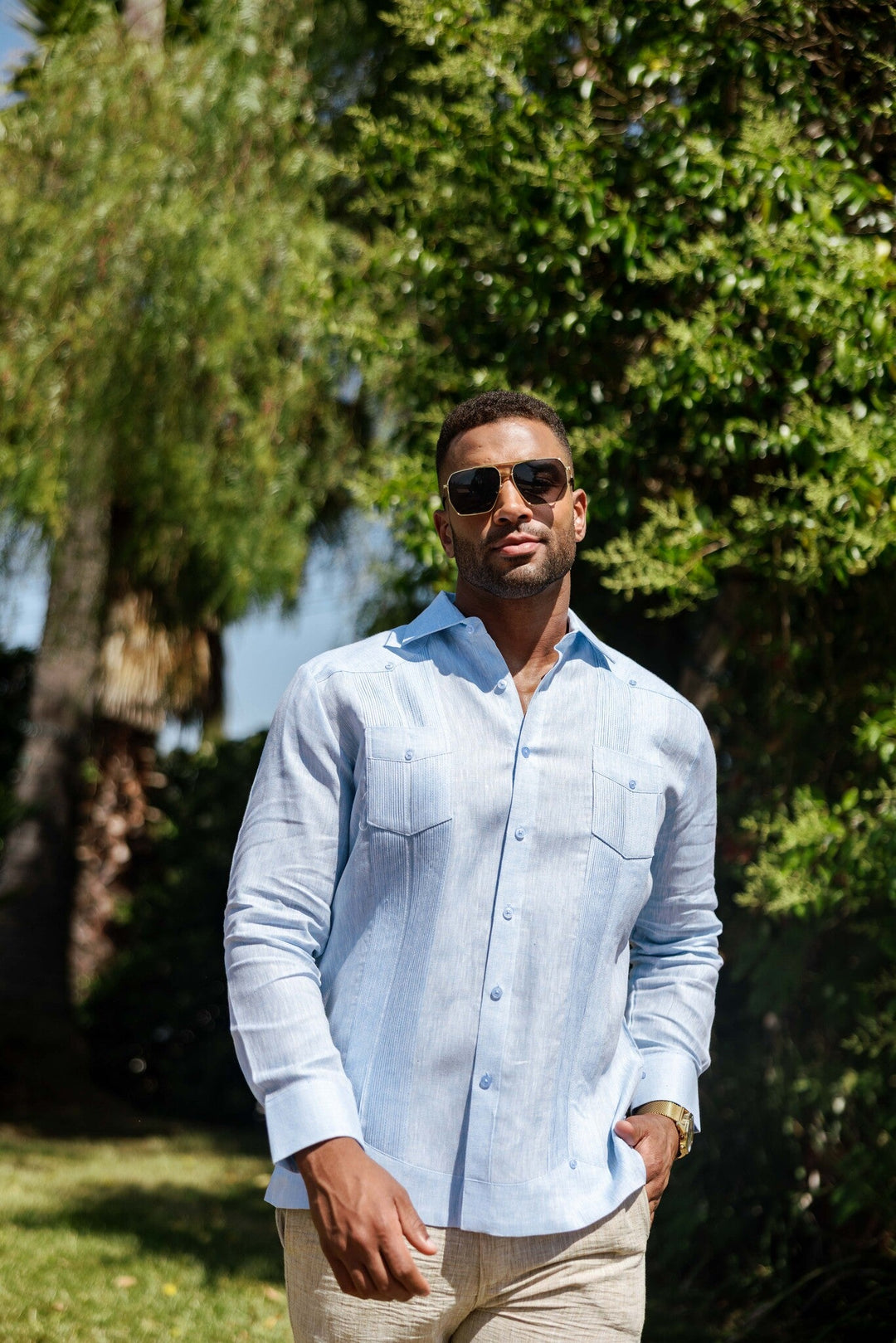 Men's 100% Linen Two - Pocket Design Guayabera Shirt Long Sleeve - Especially Yours