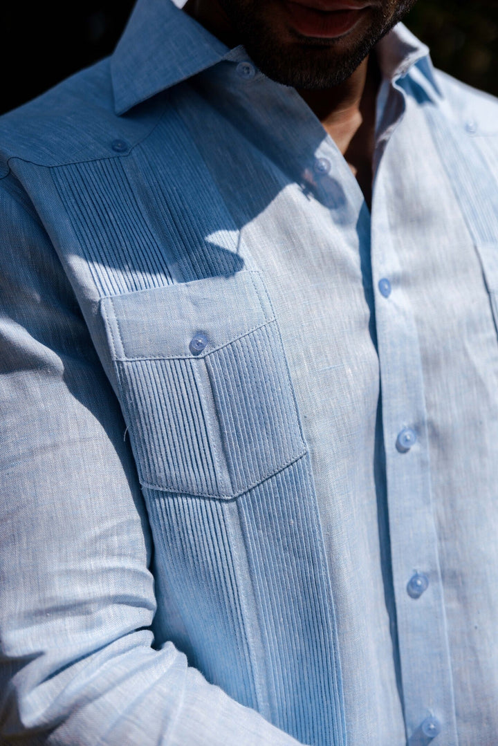 Men's 100% Linen Two - Pocket Design Guayabera Shirt Long Sleeve - Especially Yours