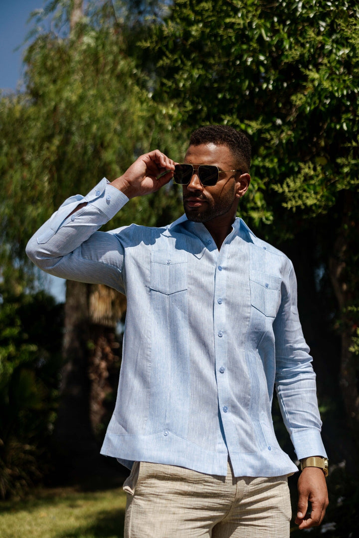 Men's 100% Linen Two - Pocket Design Guayabera Shirt Long Sleeve - Especially Yours