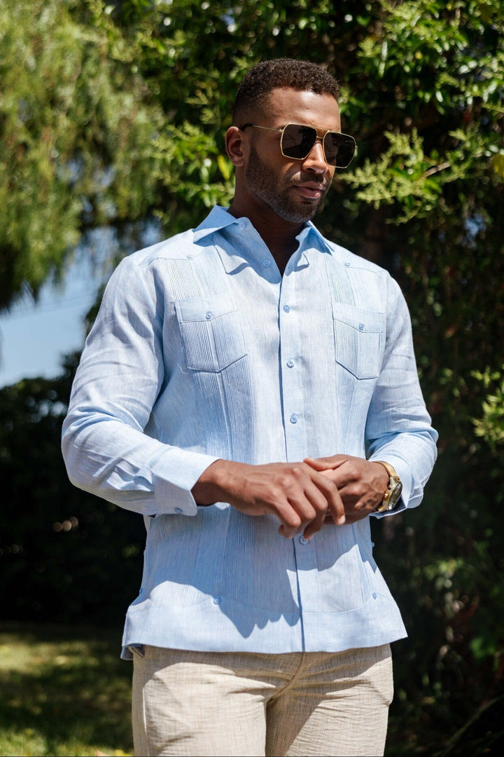 Men's 100% Linen Two - Pocket Design Guayabera Shirt Long Sleeve - Especially Yours