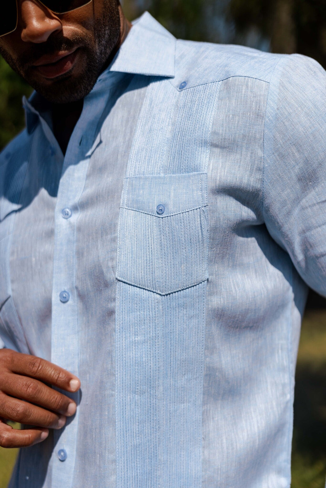 Men's 100% Linen Two - Pocket Design Guayabera Shirt Long Sleeve - Especially Yours