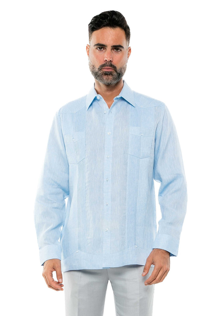Men's 100% Linen Two - Pocket Design Guayabera Shirt Long Sleeve - Especially Yours