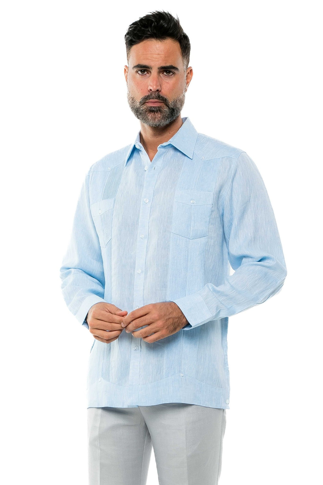 Men's 100% Linen Two - Pocket Design Guayabera Shirt Long Sleeve - Especially Yours