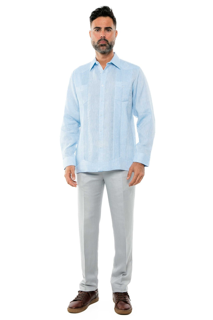 Men's 100% Linen Two - Pocket Design Guayabera Shirt Long Sleeve - Especially Yours