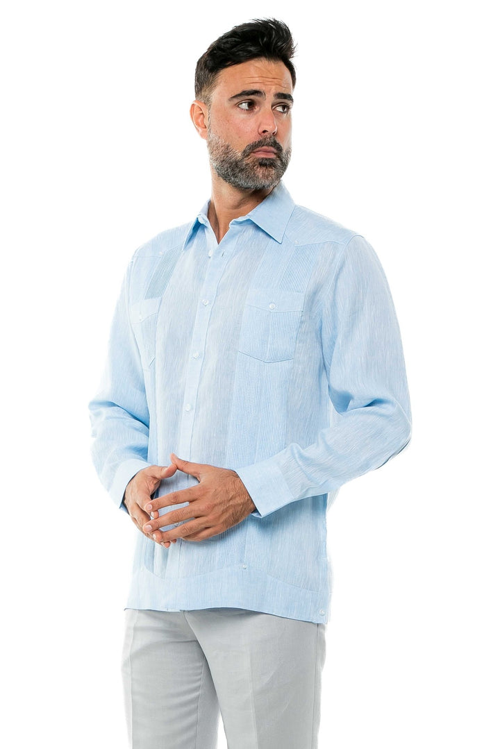 Men's 100% Linen Two - Pocket Design Guayabera Shirt Long Sleeve - Especially Yours