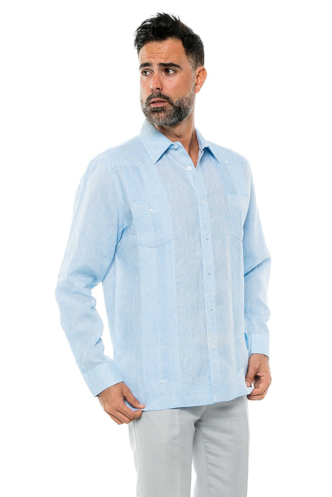 Men's 100% Linen Two - Pocket Design Guayabera Shirt Long Sleeve - Especially Yours