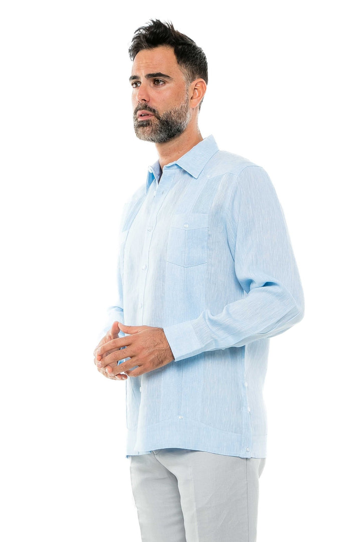 Men's 100% Linen Two - Pocket Design Guayabera Shirt Long Sleeve - Especially Yours
