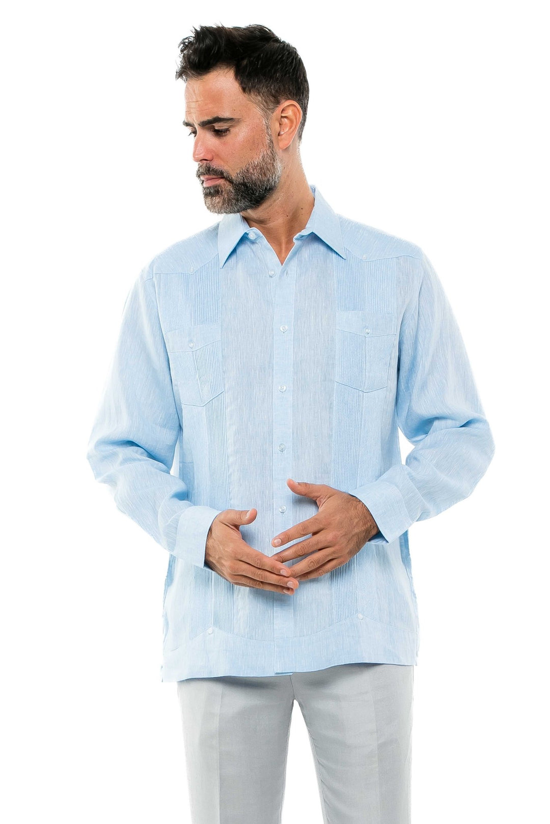 Men's 100% Linen Two - Pocket Design Guayabera Shirt Long Sleeve - Especially Yours