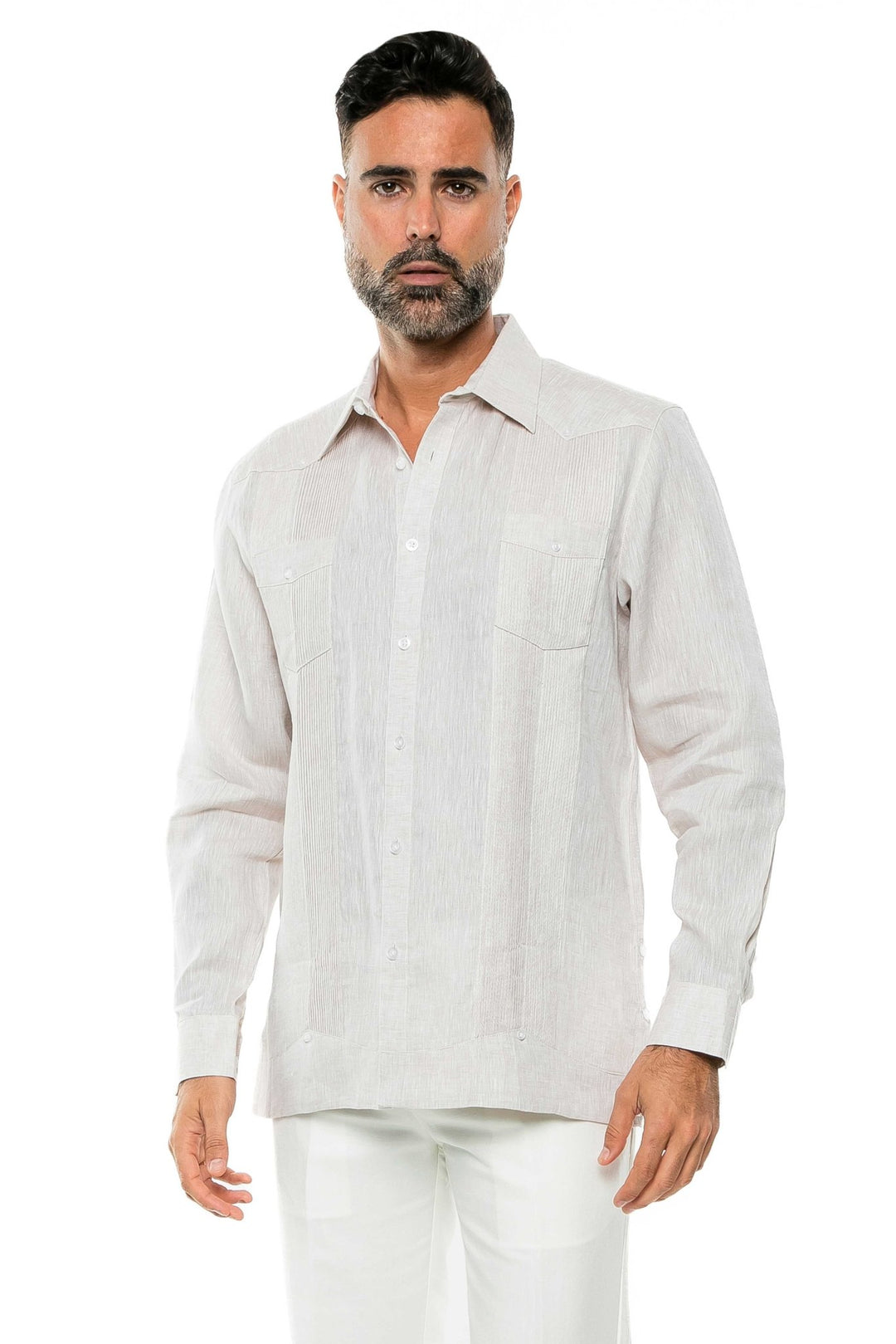 Men's 100% Linen Two - Pocket Design Guayabera Shirt Long Sleeve - Especially Yours