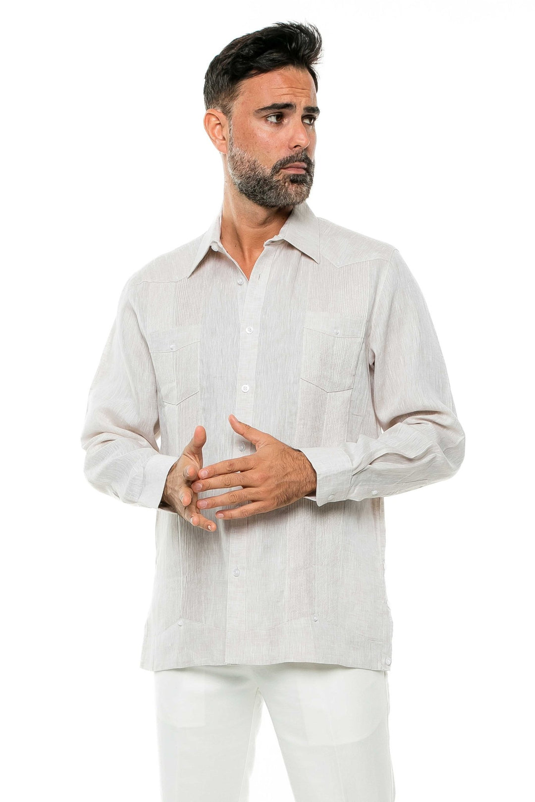 Men's 100% Linen Two - Pocket Design Guayabera Shirt Long Sleeve - Especially Yours