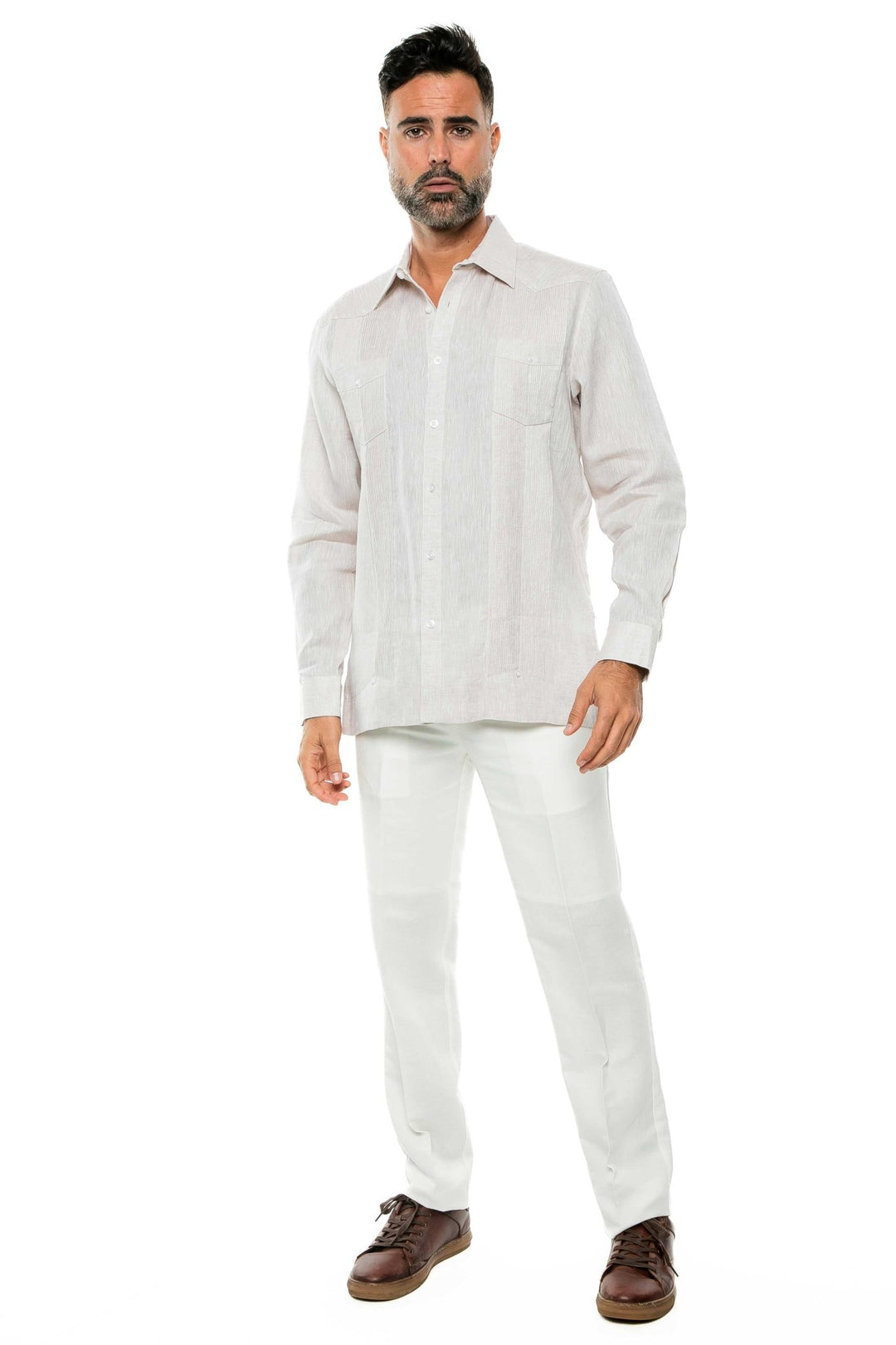 Men's 100% Linen Two - Pocket Design Guayabera Shirt Long Sleeve - Especially Yours