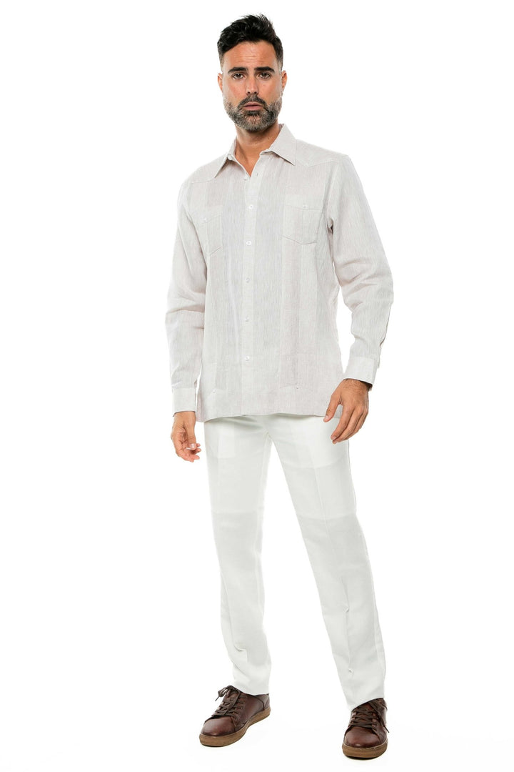Men's 100% Linen Two - Pocket Design Guayabera Shirt Long Sleeve - Especially Yours