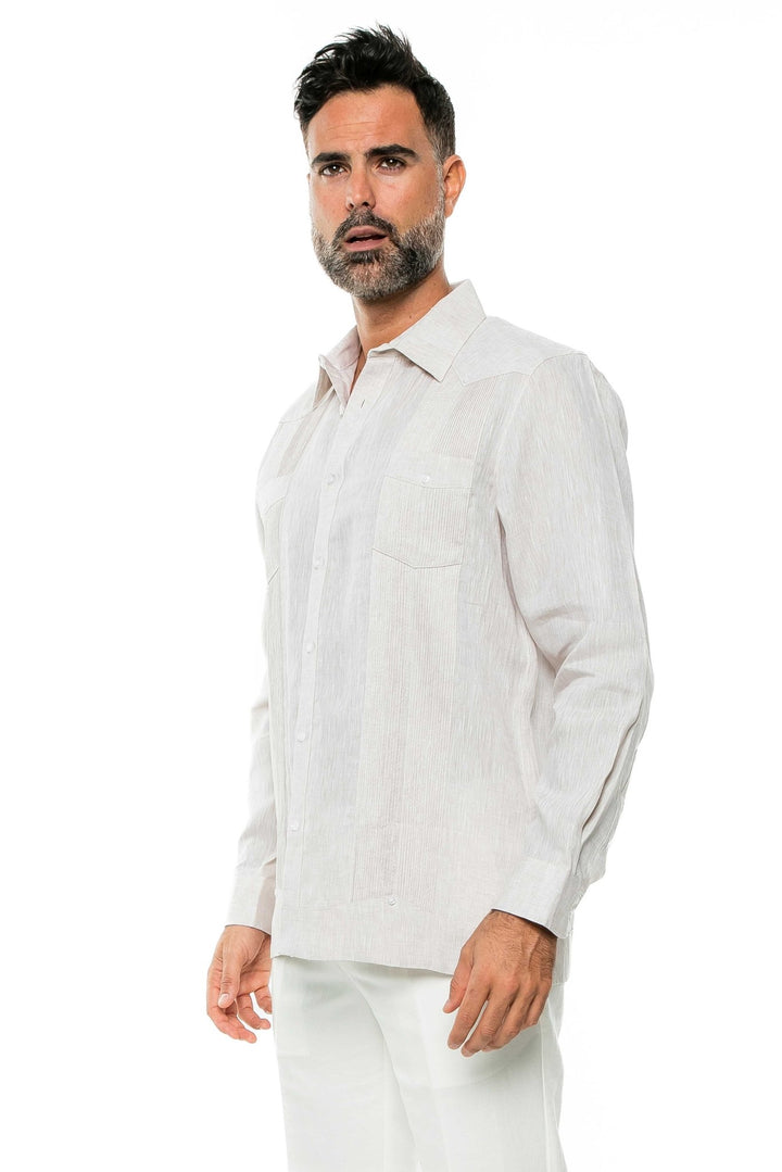 Men's 100% Linen Two - Pocket Design Guayabera Shirt Long Sleeve - Especially Yours