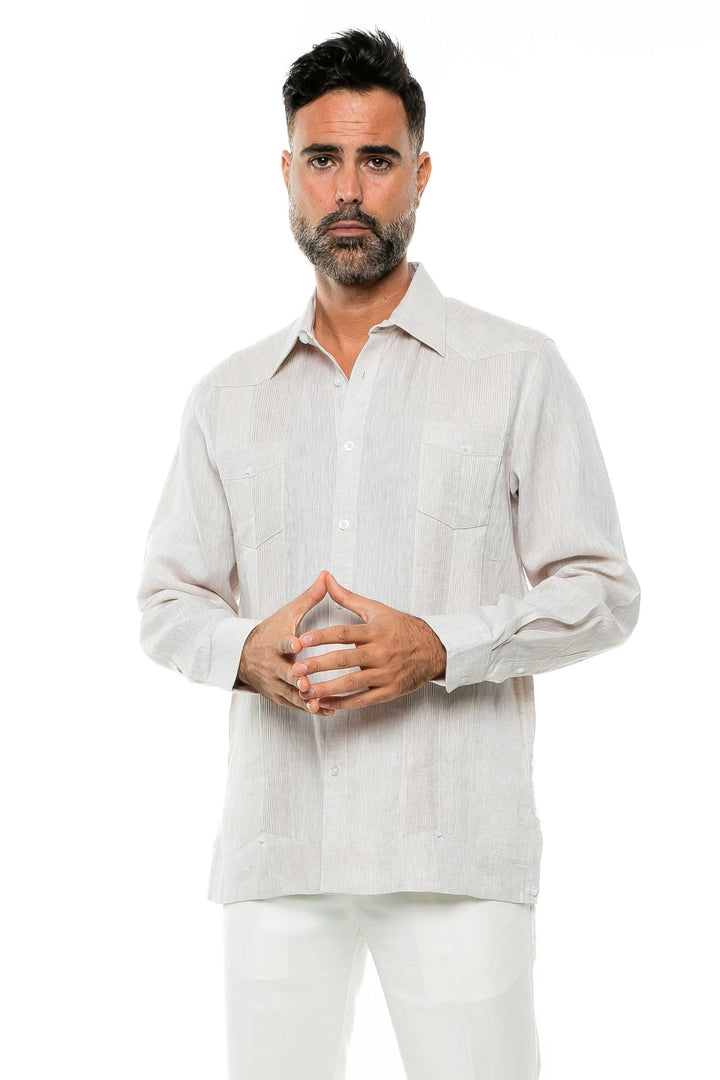 Men's 100% Linen Two - Pocket Design Guayabera Shirt Long Sleeve - Especially Yours
