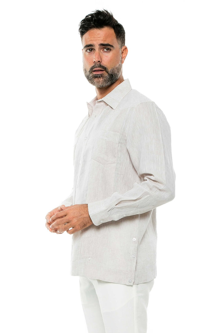 Men's 100% Linen Two - Pocket Design Guayabera Shirt Long Sleeve - Especially Yours
