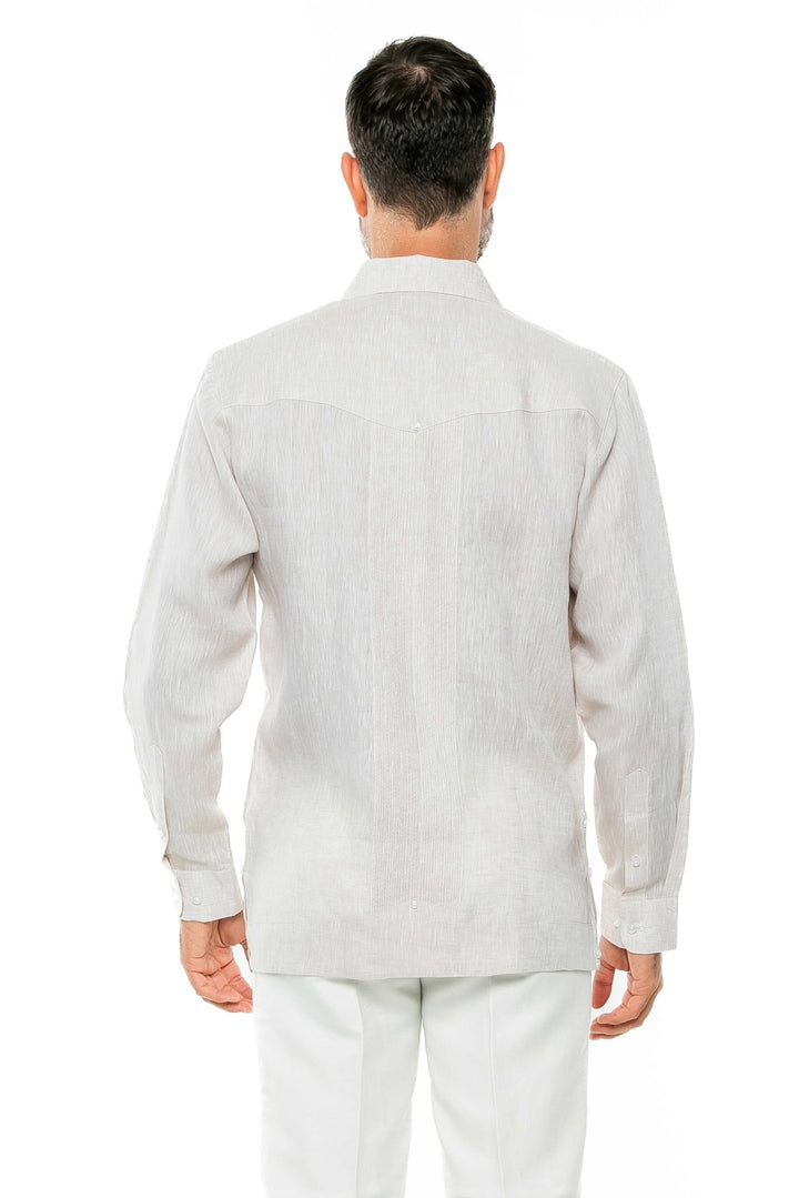 Men's 100% Linen Two - Pocket Design Guayabera Shirt Long Sleeve - Especially Yours