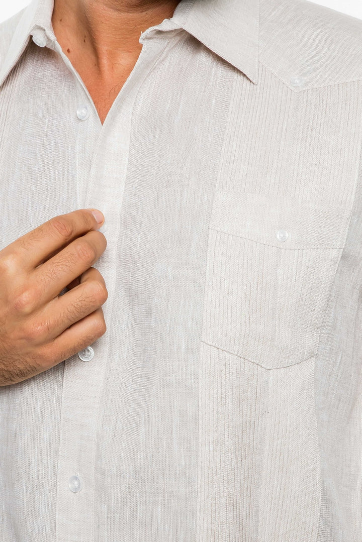 Men's 100% Linen Two - Pocket Design Guayabera Shirt Long Sleeve - Especially Yours