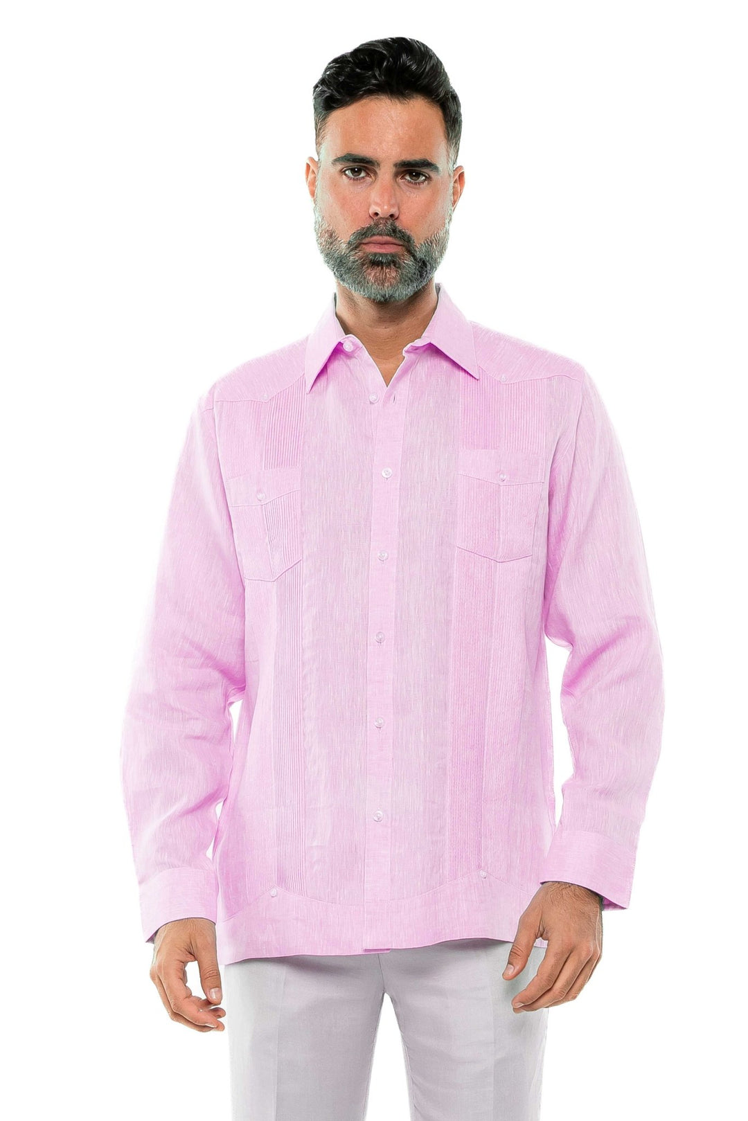 Men's 100% Linen Two - Pocket Design Guayabera Shirt Long Sleeve - Especially Yours
