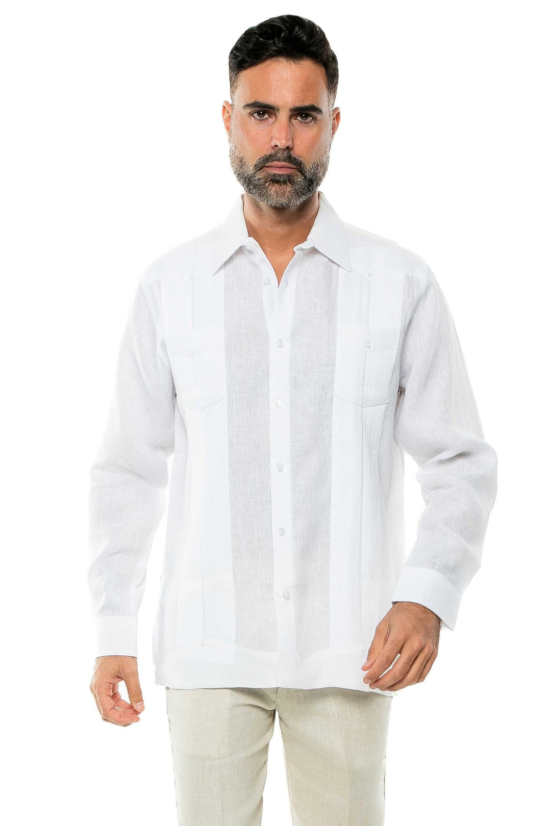Men's 100% Linen Two - Pocket Design Guayabera Shirt Long Sleeve - Especially Yours
