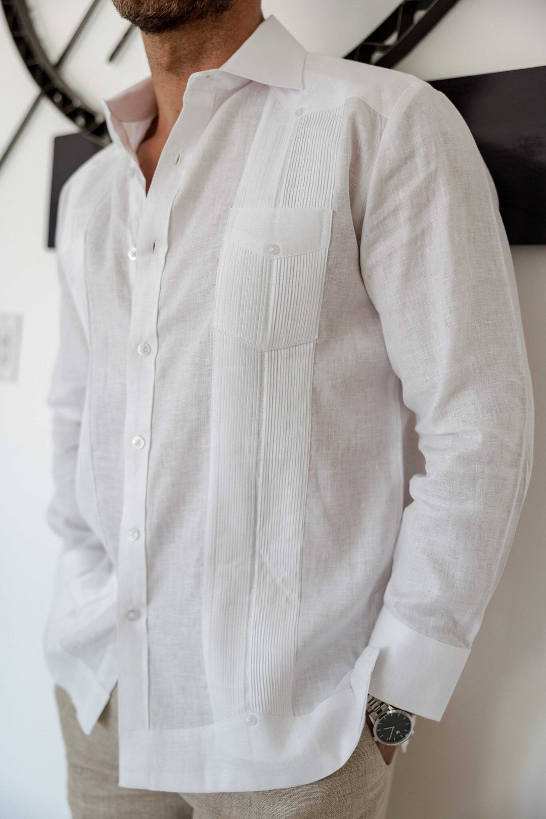 Men's 100% Linen Two - Pocket Design Guayabera Shirt Long Sleeve - Especially Yours