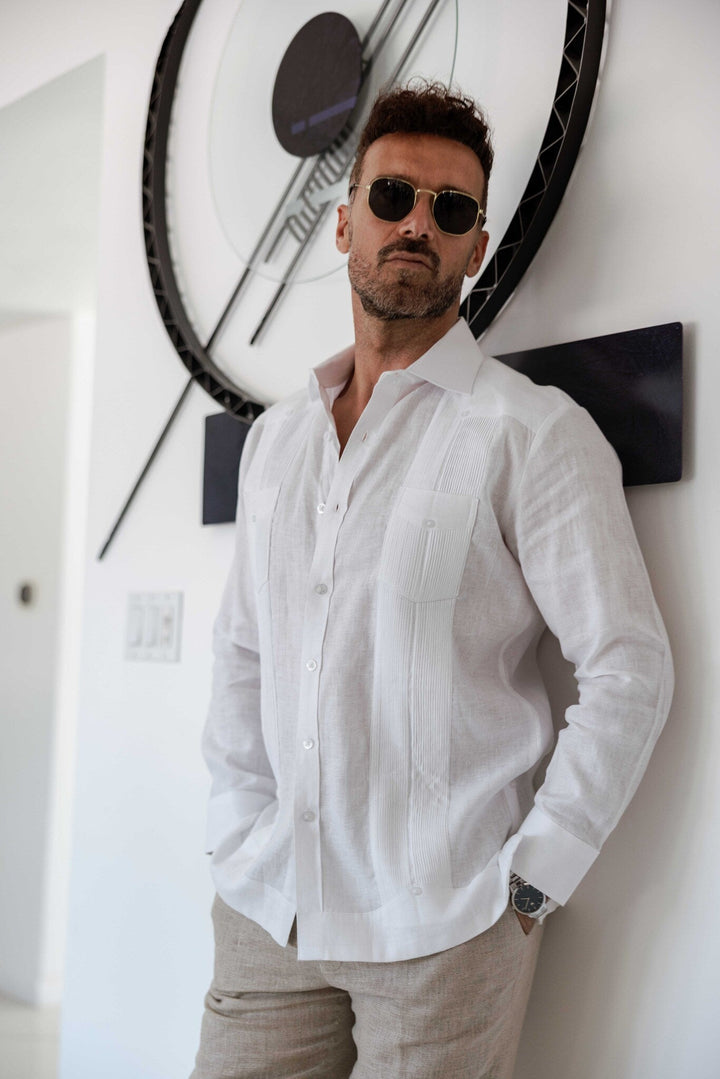 Men's 100% Linen Two - Pocket Design Guayabera Shirt Long Sleeve - Especially Yours