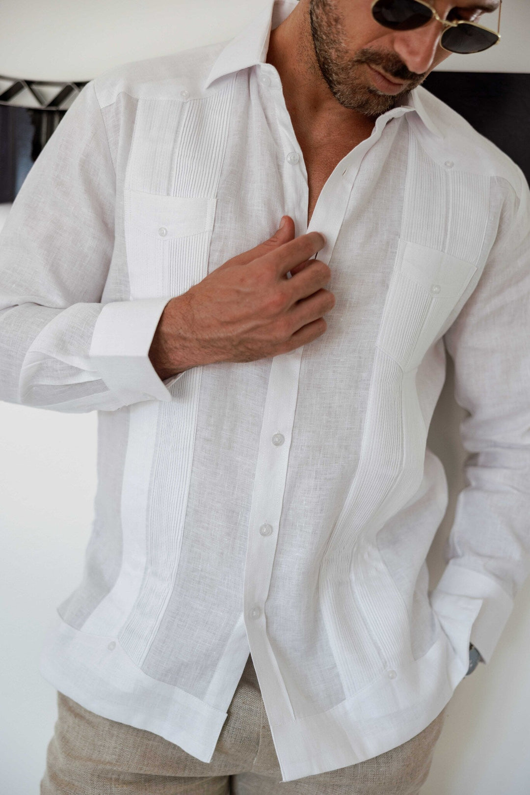 Men's 100% Linen Two - Pocket Design Guayabera Shirt Long Sleeve - Especially Yours