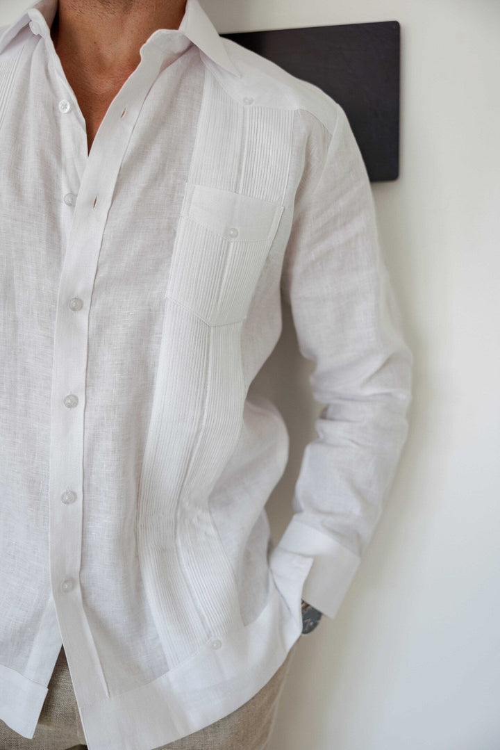 Men's 100% Linen Two - Pocket Design Guayabera Shirt Long Sleeve - Especially Yours