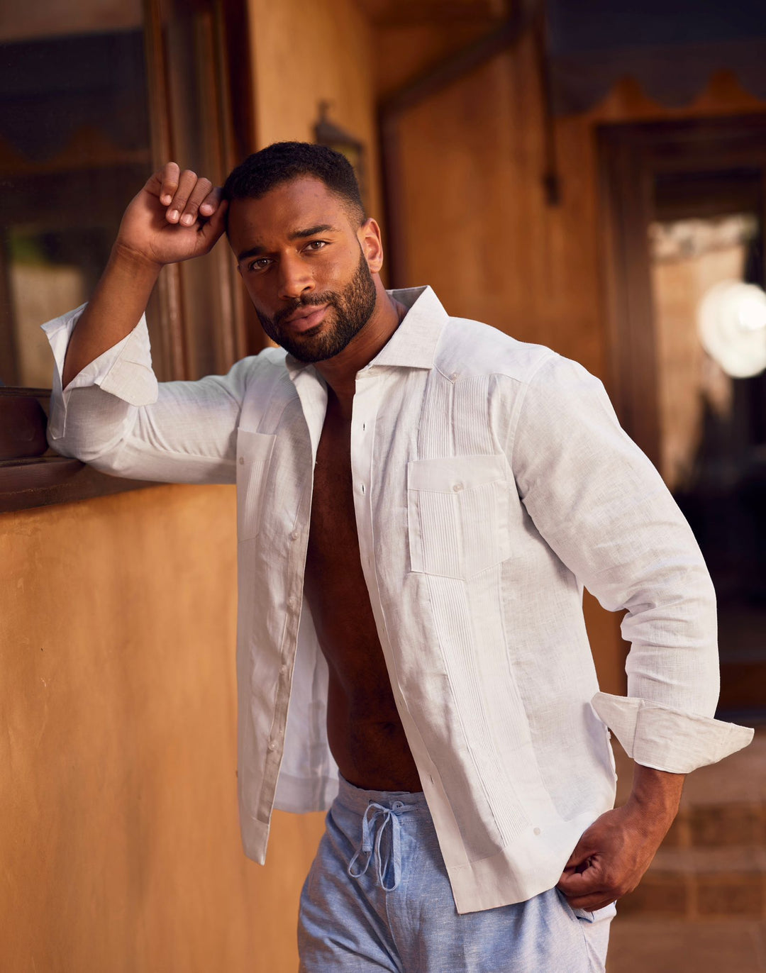 Men's 100% Linen Two - Pocket Design Guayabera Shirt Long Sleeve - Especially Yours