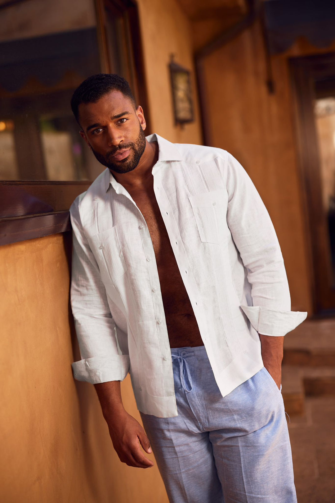 Men's 100% Linen Two - Pocket Design Guayabera Shirt Long Sleeve - Especially Yours