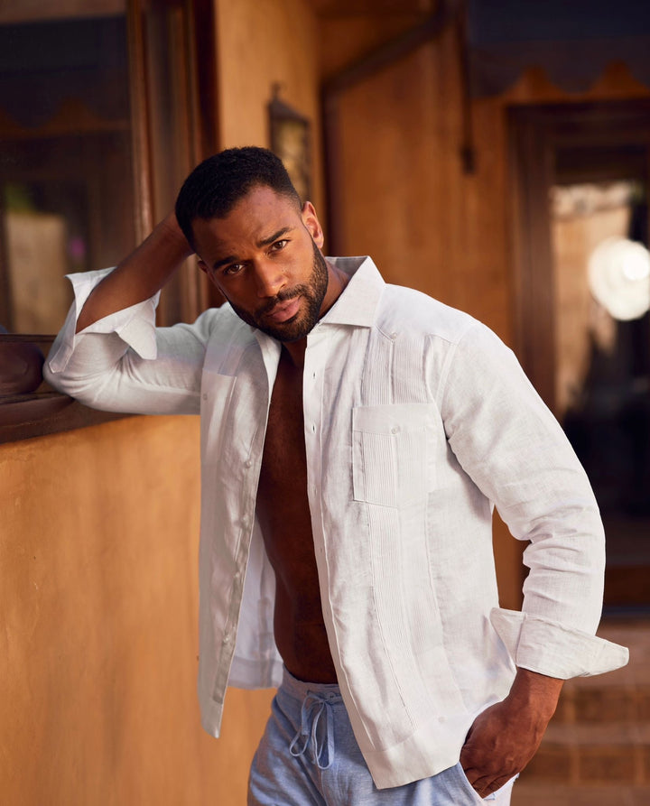 Men's 100% Linen Two - Pocket Design Guayabera Shirt Long Sleeve - Especially Yours